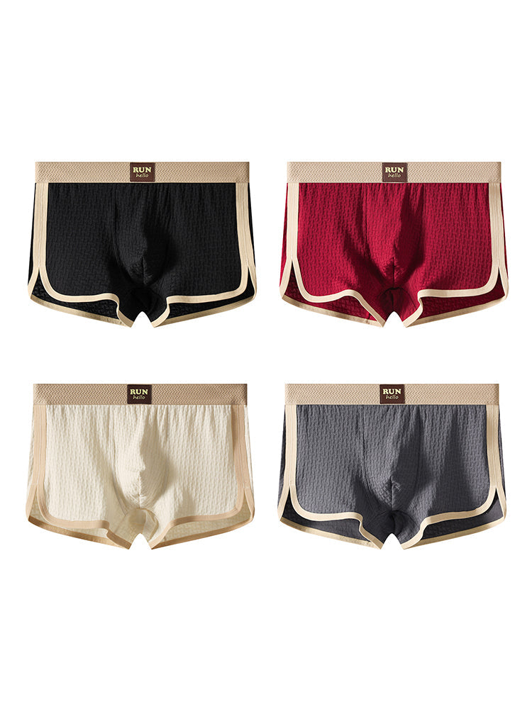4 Pack Men's Solid Textured Minimalist Mid-Rise Breathable Trunks | dmunderwear detail image 7