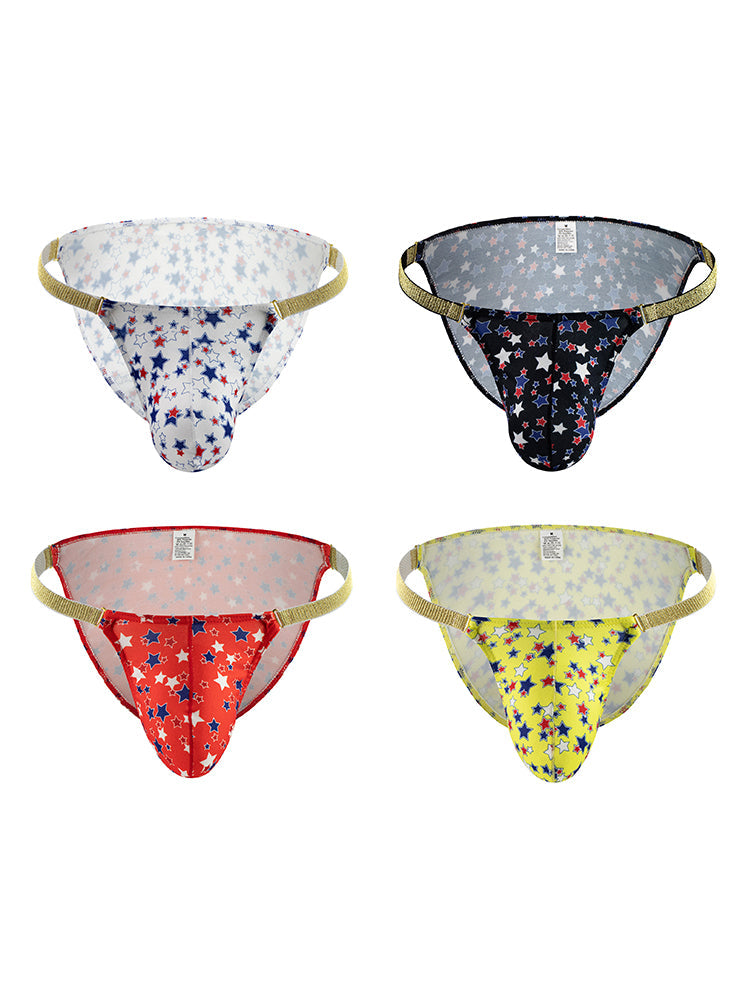 4 Pack Men's Star Print Low-Rise with Sexy U-Pouch Bikini | dmunderwear detail image 12