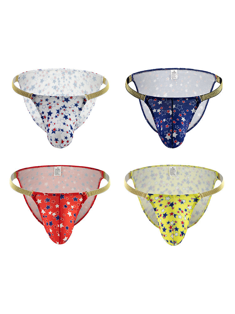 4 Pack Men's Star Print Low-Rise with Sexy U-Pouch Bikini | dmunderwear detail image 17