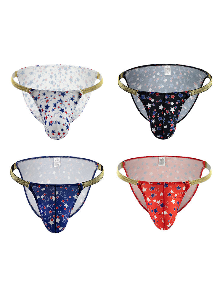 4 Pack Men's Star Print Low-Rise with Sexy U-Pouch Bikini | dmunderwear detail image 2