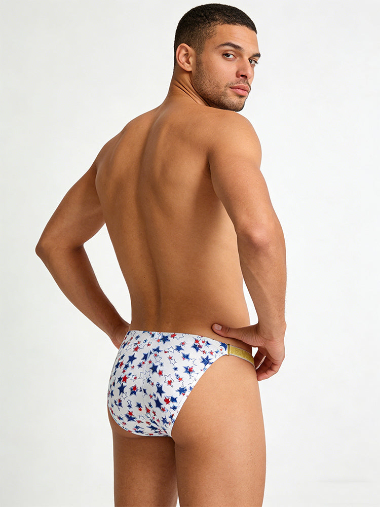 4 Pack Men's Star Print Low-Rise with Sexy U-Pouch Bikini | dmunderwear detail image 3