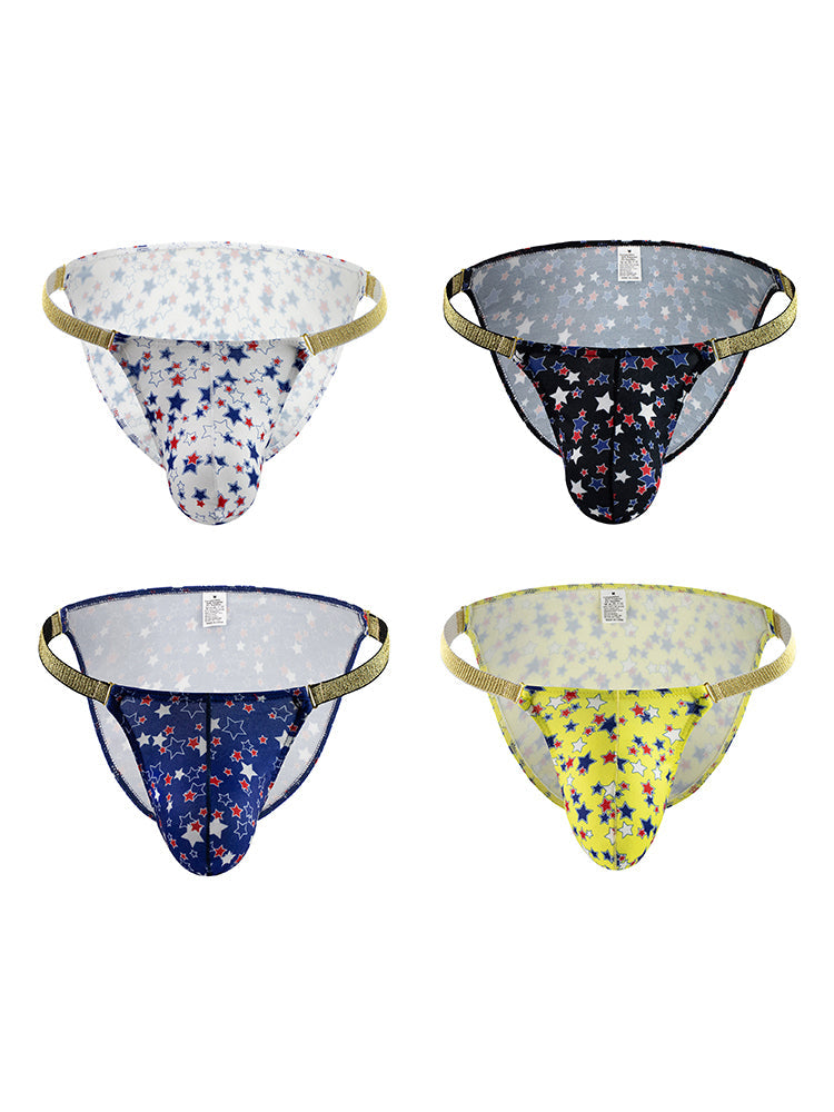 4 Pack Men's Star Print Low-Rise with Sexy U-Pouch Bikini | dmunderwear detail image 7