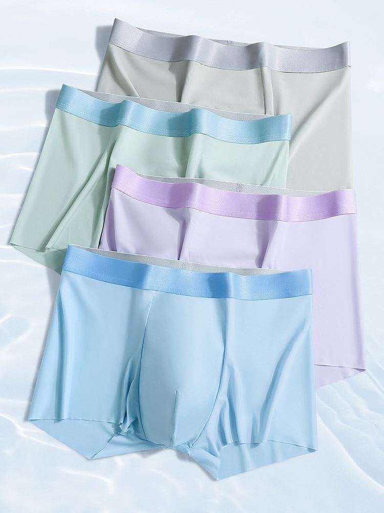 4-Pack Men's Stretch Fit Anti-Odor Seamless Ice Silk Trunks | dmunderwear