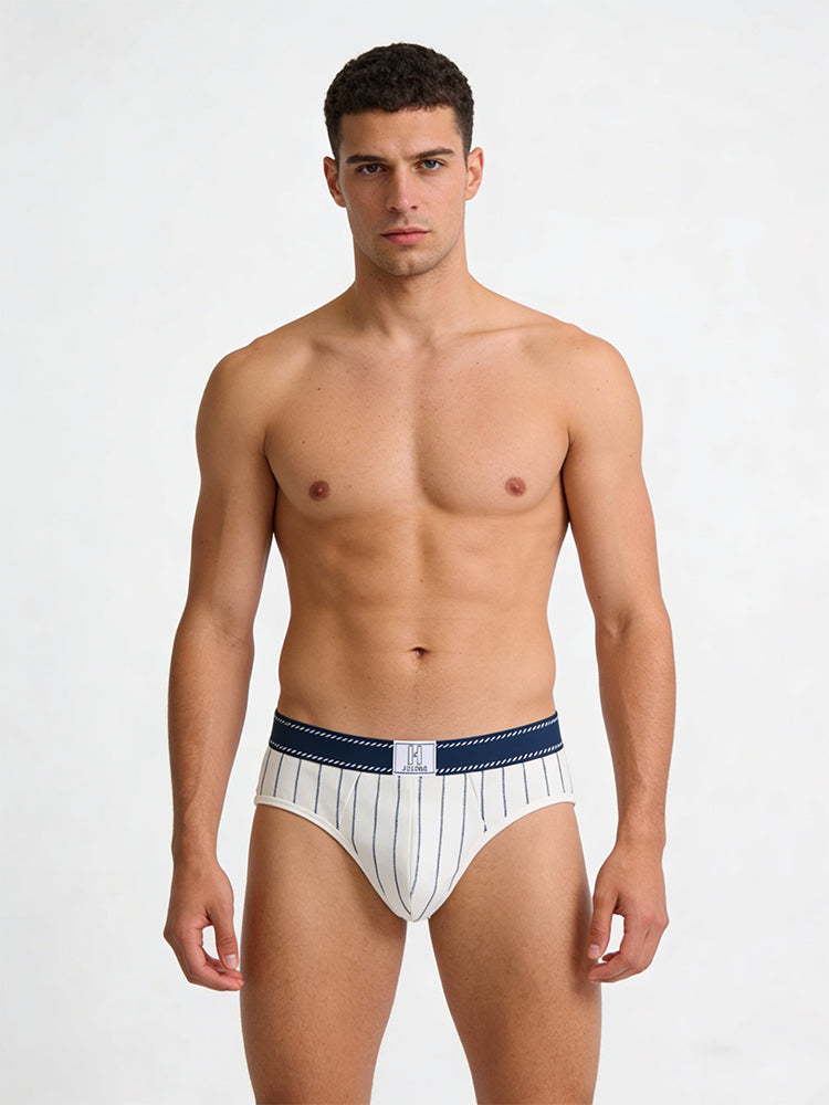 4 Pack Men's Striped Design Soft-Touch Cotton Fabric Breathable Briefs | dmunderwear