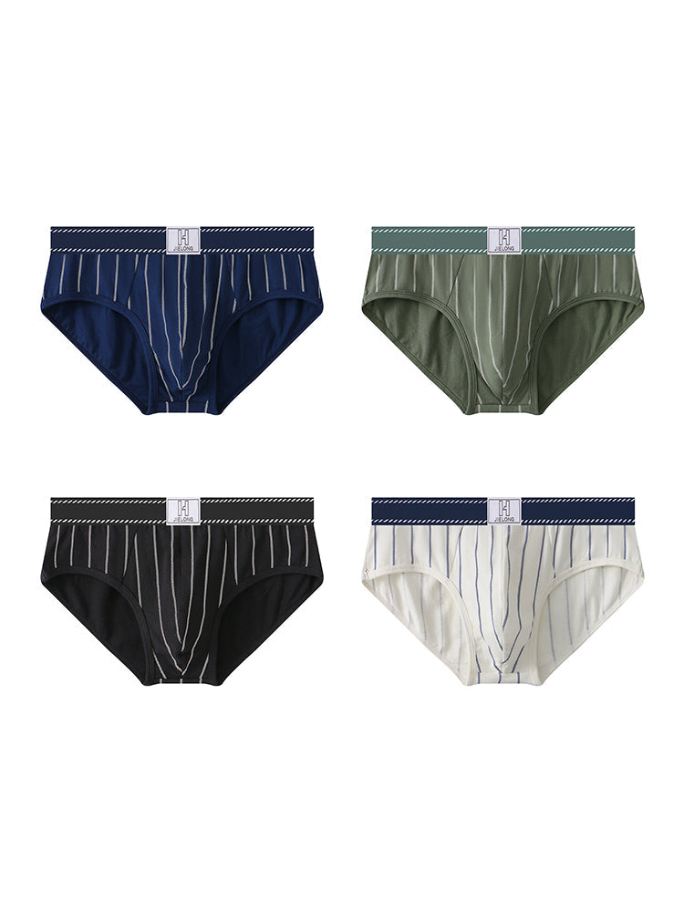 4 Pack Men's Striped Design Soft-Touch Cotton Fabric Breathable Briefs | dmunderwear detail image 2