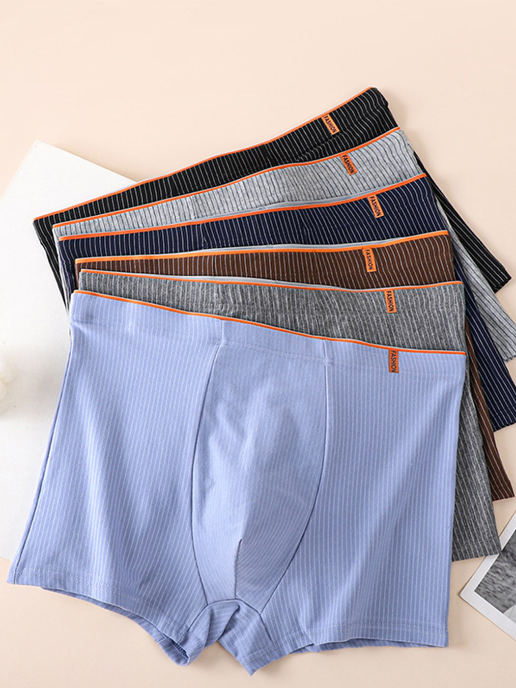 4 Pack Men's Striped Printed Breathable Cotton Trunks | dmunderwear detail image 10