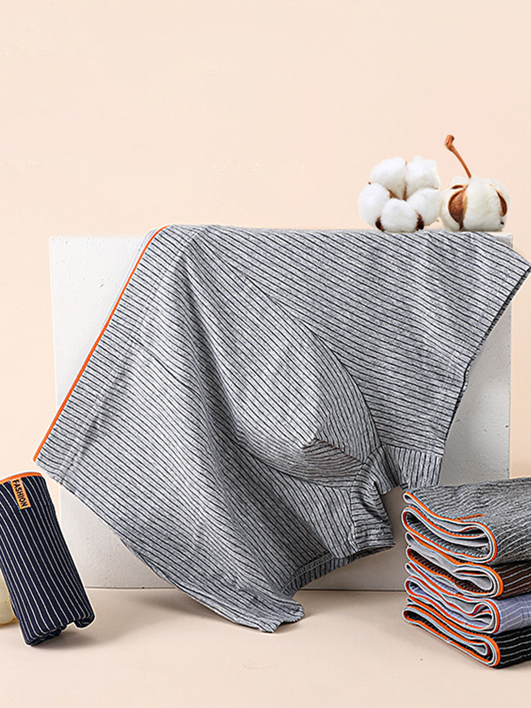 4 Pack Men's Striped Printed Breathable Cotton Trunks | dmunderwear detail image 7