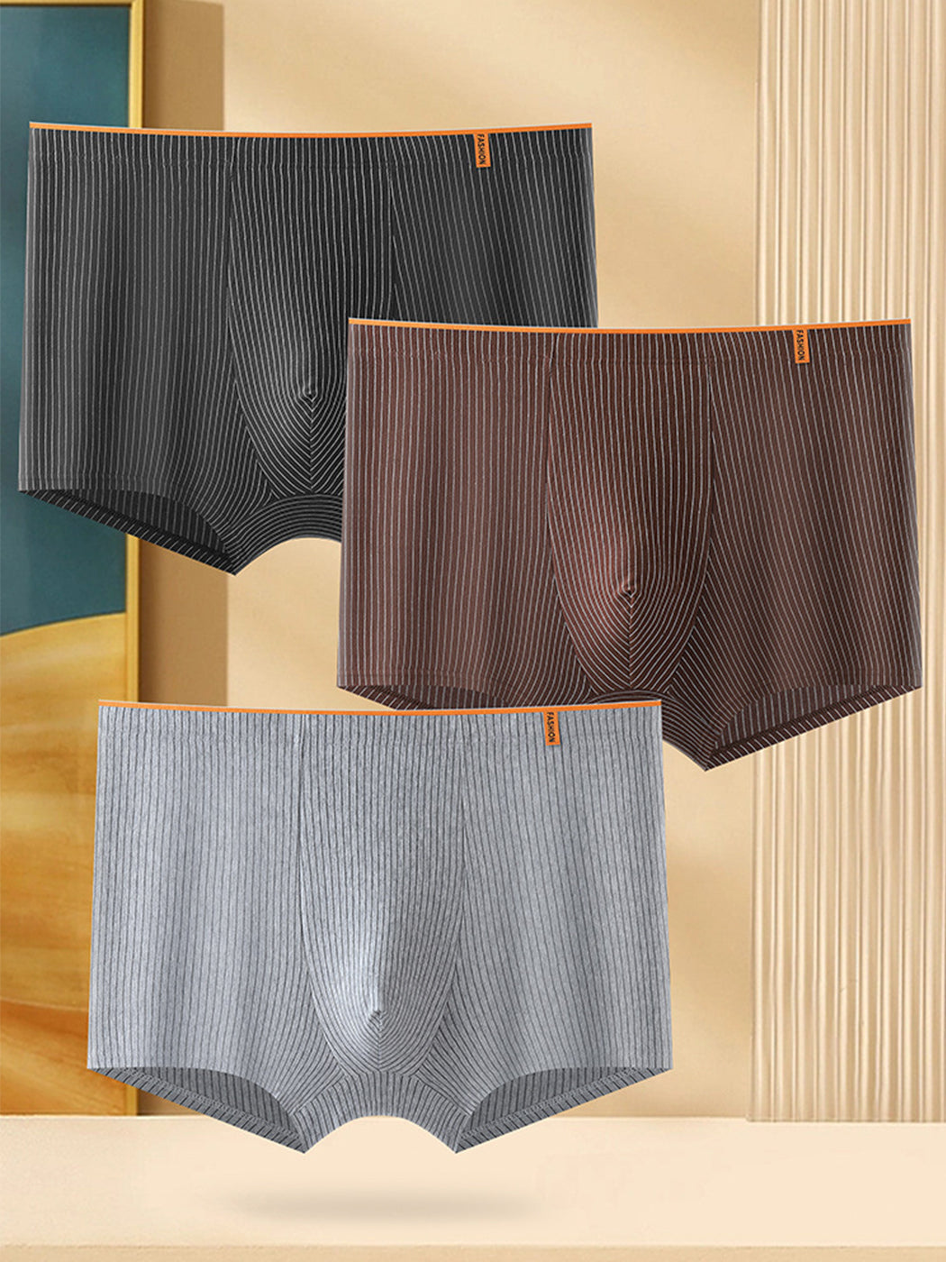 4 Pack Men's Striped Printed Breathable Cotton Trunks | dmunderwear detail image 8