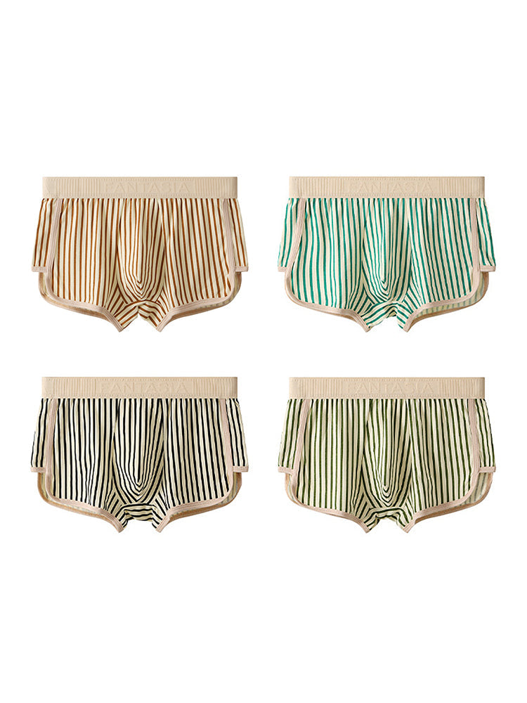 4 Pack Men's Striped Pure Cotton Breathable Loose-Fit Comfortable Trunks | dmunderwear detail image 2