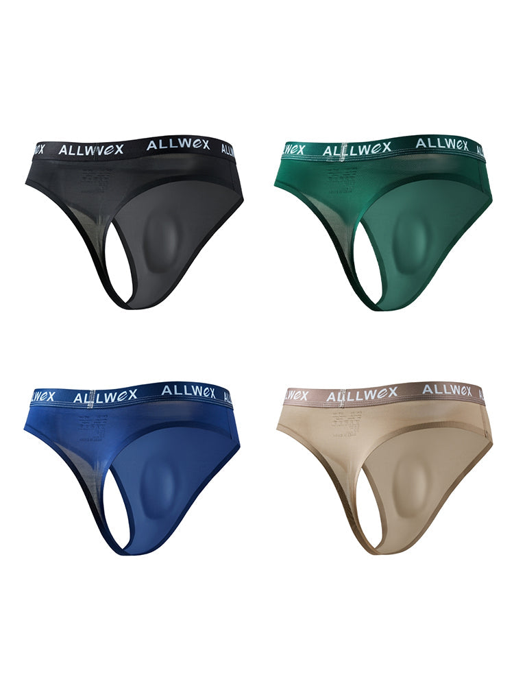 4 Pack Men's Trendy Design Solid Color Quick-Dry Breathable Thongs | dmunderwear detail image 2
