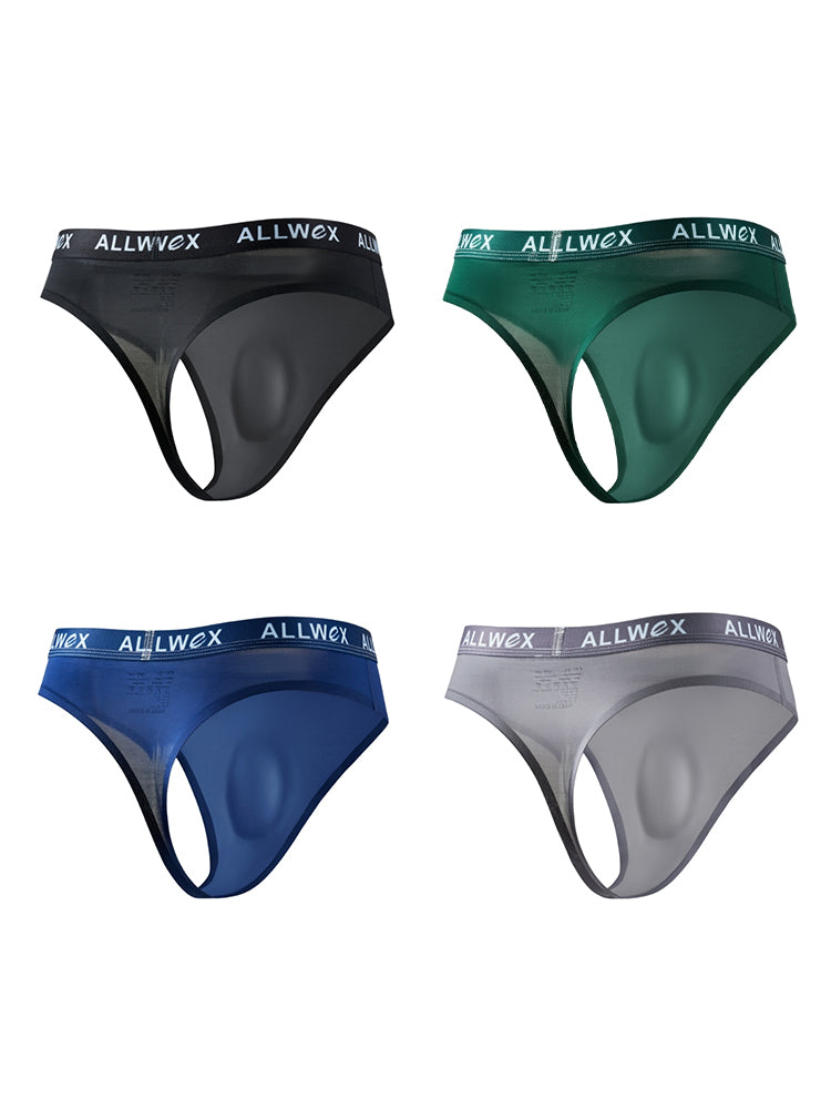 4 Pack Men's Trendy Design Solid Color Quick-Dry Breathable Thongs | dmunderwear detail image 8