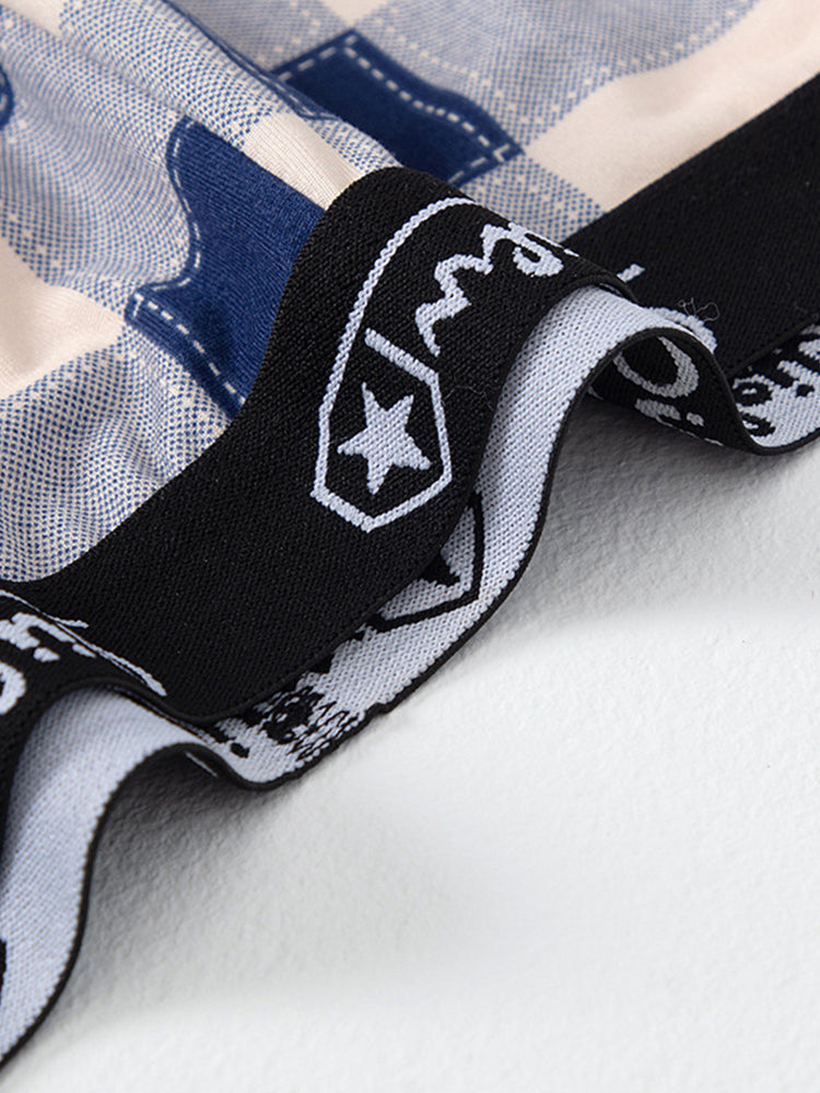 4 Pack Men's Trendy Plaid Design Daily Stretch Soft Trunks | dmunderwear detail image 12
