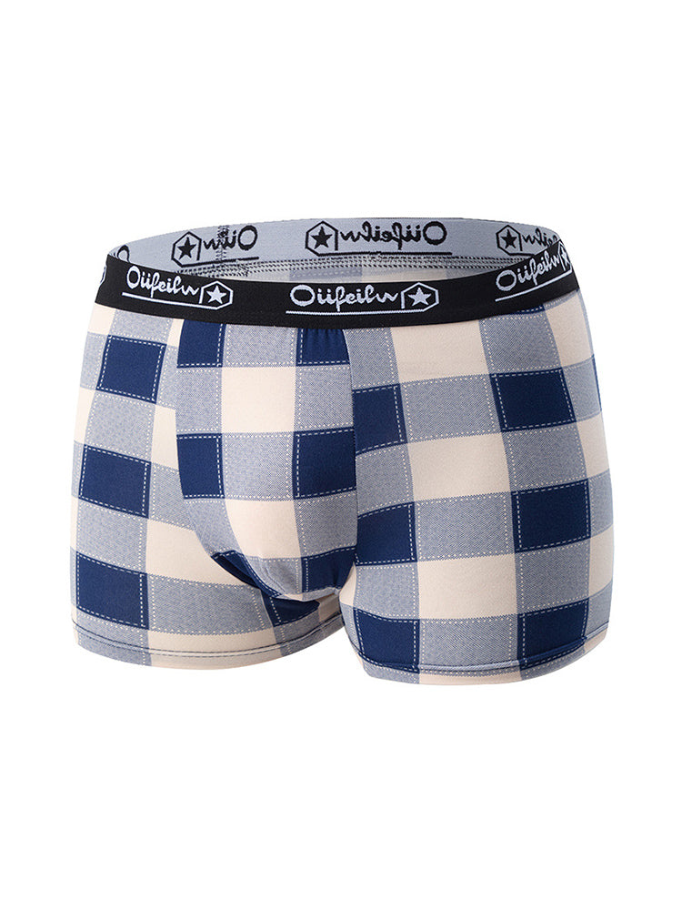 4 Pack Men's Trendy Plaid Design Daily Stretch Soft Trunks | dmunderwear detail image 13