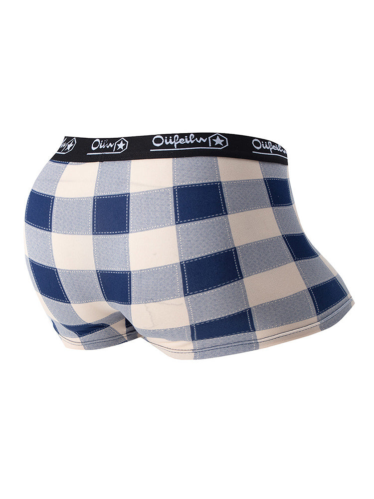 4 Pack Men's Trendy Plaid Design Daily Stretch Soft Trunks | dmunderwear detail image 14