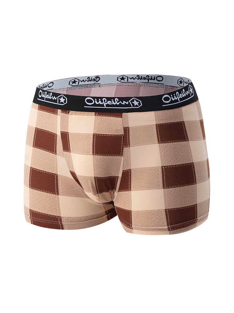 4 Pack Men's Trendy Plaid Design Daily Stretch Soft Trunks | dmunderwear detail image 15