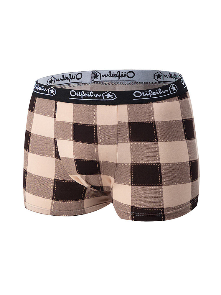 4 Pack Men's Trendy Plaid Design Daily Stretch Soft Trunks | dmunderwear detail image 16