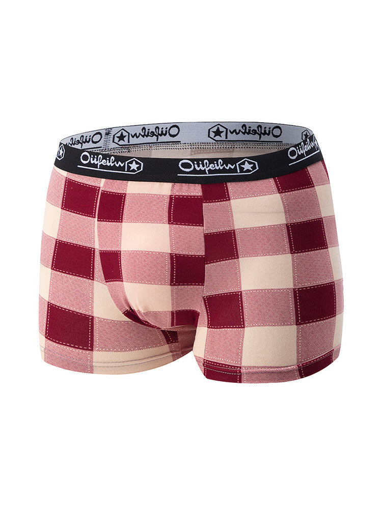 4 Pack Men's Trendy Plaid Design Daily Stretch Soft Trunks | dmunderwear detail image 17