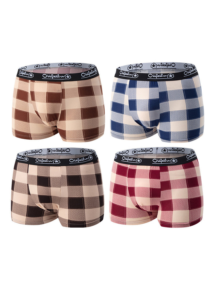 4 Pack Men's Trendy Plaid Design Daily Stretch Soft Trunks | dmunderwear detail image 18