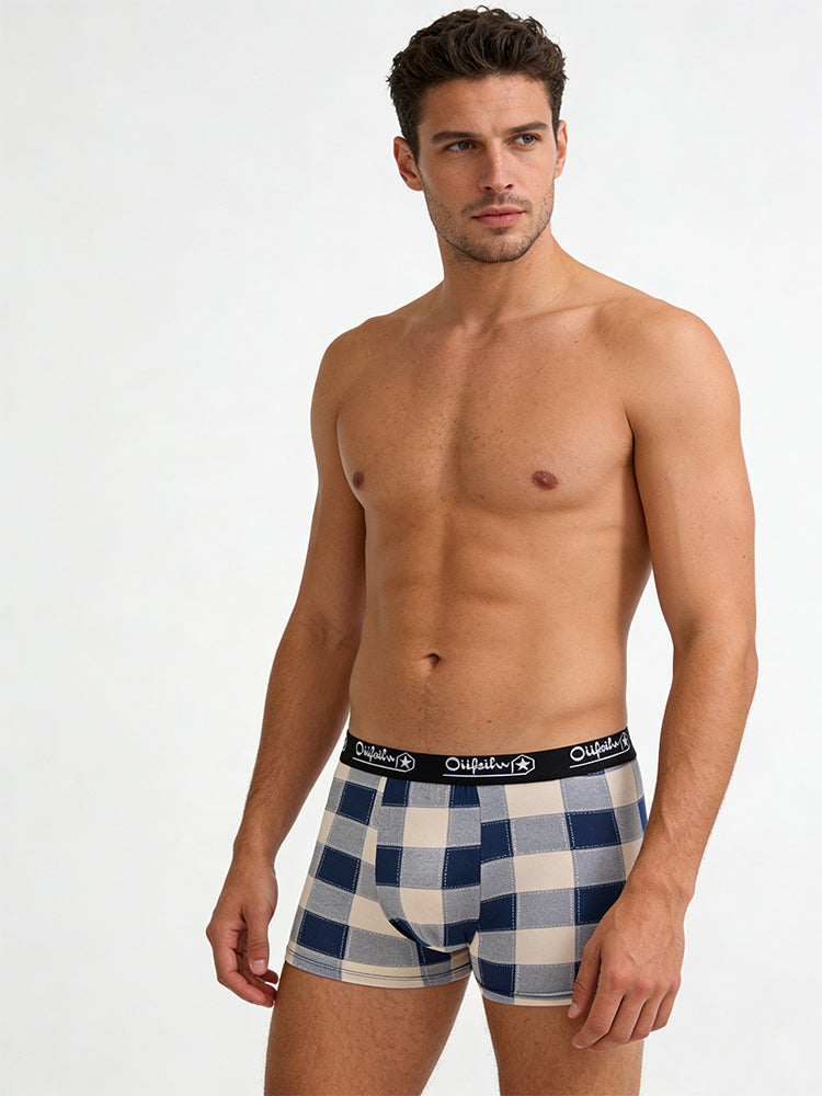 4 Pack Men's Trendy Plaid Design Daily Stretch Soft Trunks | dmunderwear detail image 5