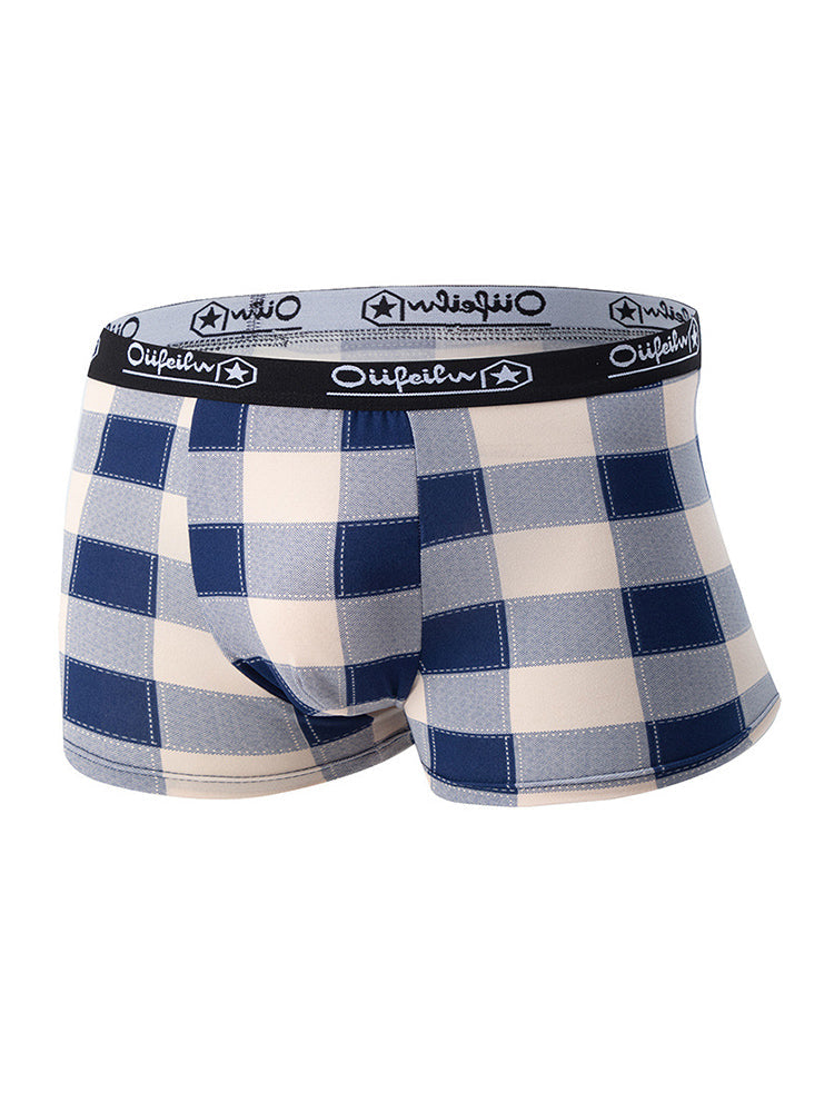 4 Pack Men's Trendy Plaid Design Daily Stretch Soft Trunks | dmunderwear detail image 6