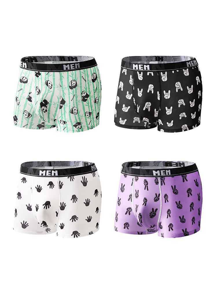 4-Pack Men's Trendy Print Ice Silk Mid-Rise Trunks | dmunderwear detail image 15