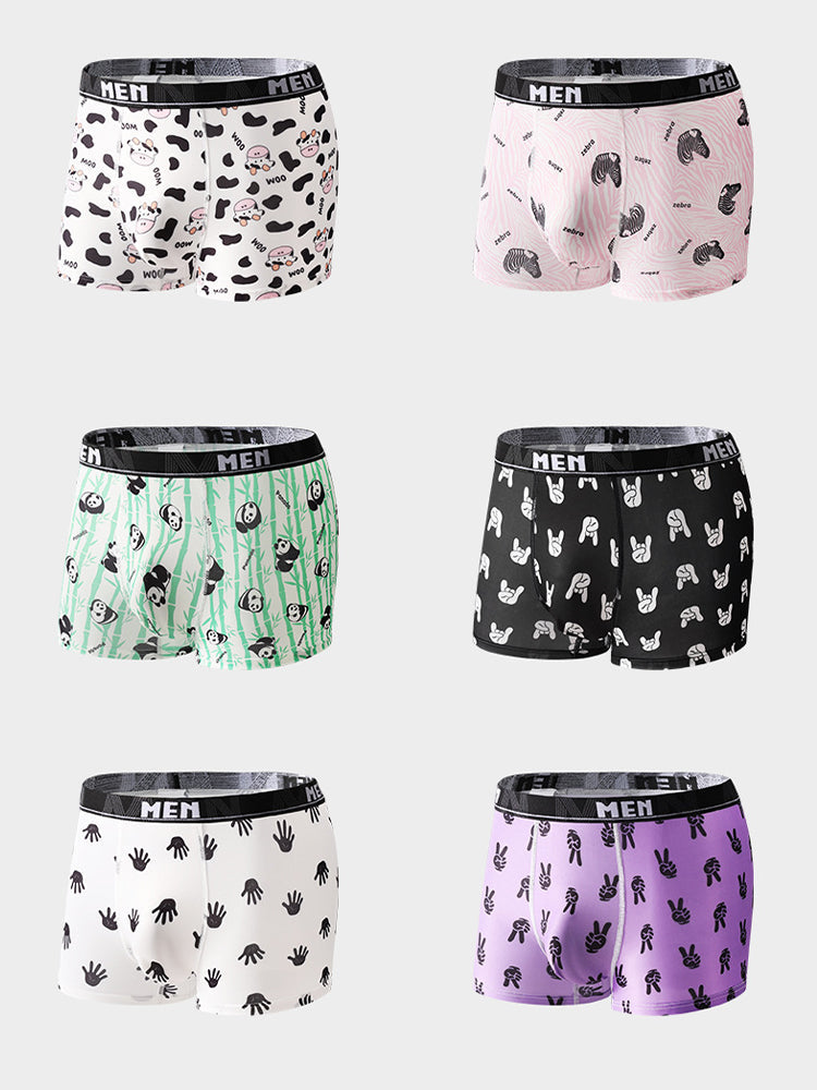 4-Pack Men's Trendy Print Ice Silk Mid-Rise Trunks | dmunderwear detail image 16