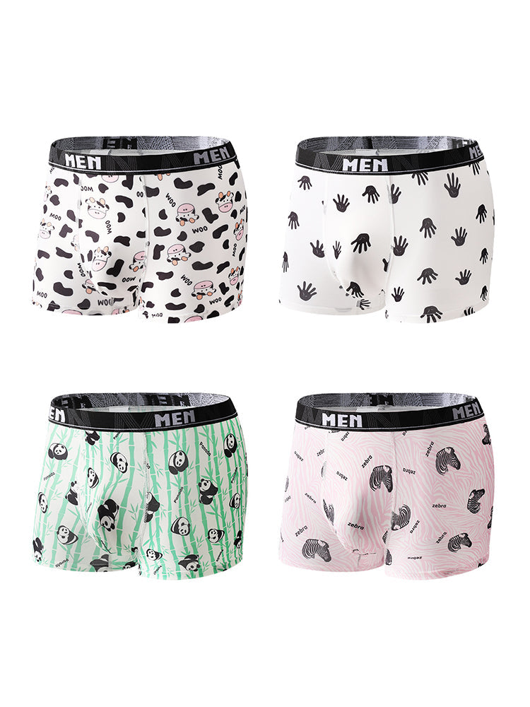 4-Pack Men's Trendy Print Ice Silk Mid-Rise Trunks | dmunderwear detail image 17