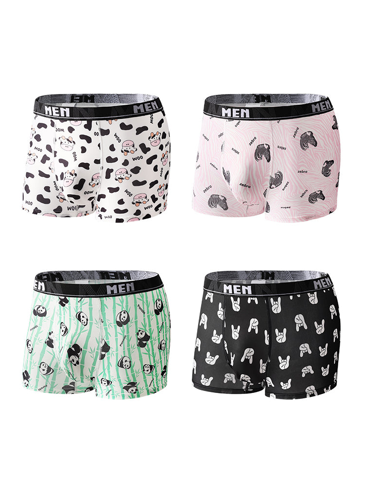 4-Pack Men's Trendy Print Ice Silk Mid-Rise Trunks | dmunderwear detail image 2
