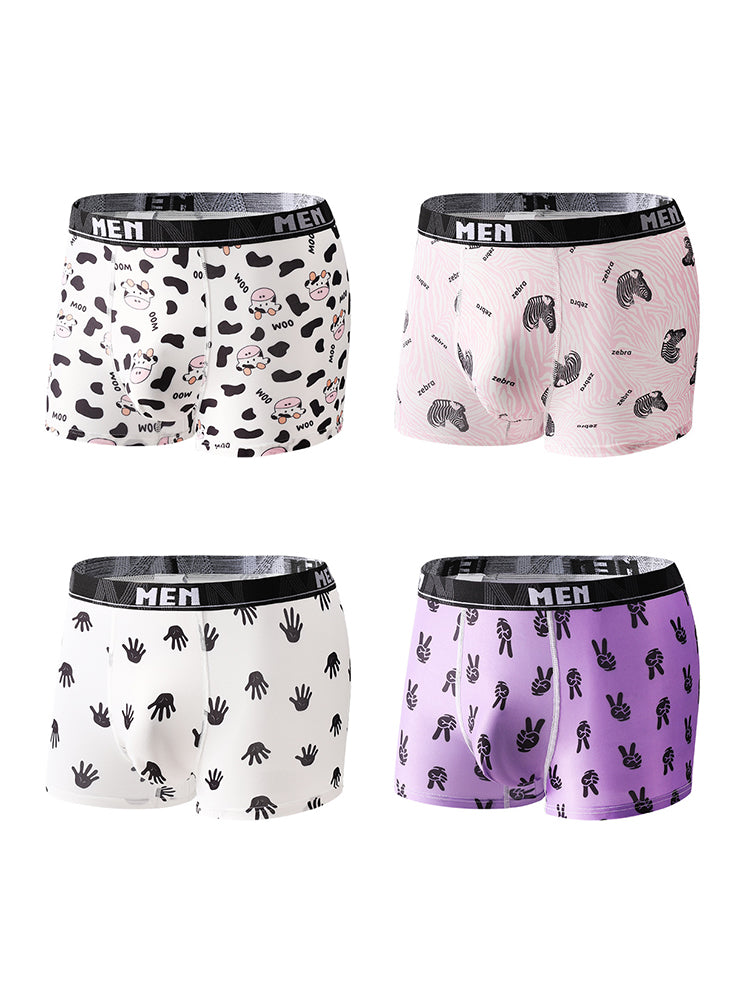 4-Pack Men's Trendy Print Ice Silk Mid-Rise Trunks | dmunderwear detail image 9