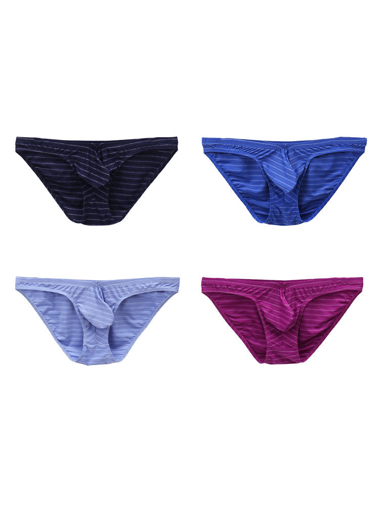 4 Pack Men's U-Pouch Striped Low-Rise Breathable & Sexy Briefs | dmunderwear detail image 12