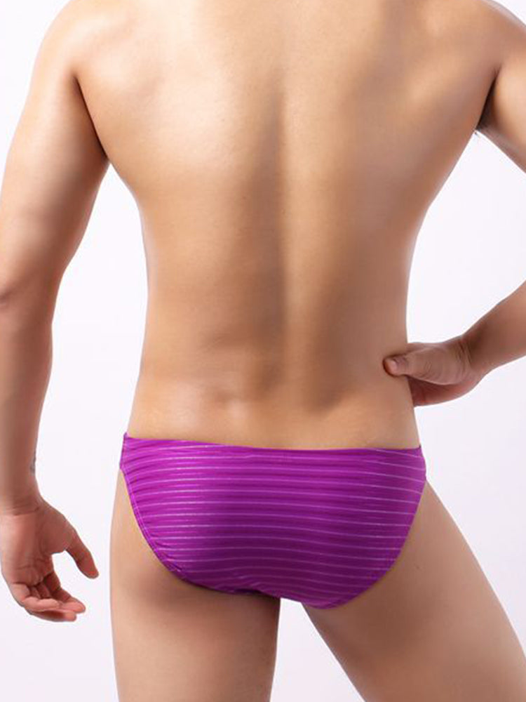 4 Pack Men's U-Pouch Striped Low-Rise Breathable & Sexy Briefs | dmunderwear detail image 16
