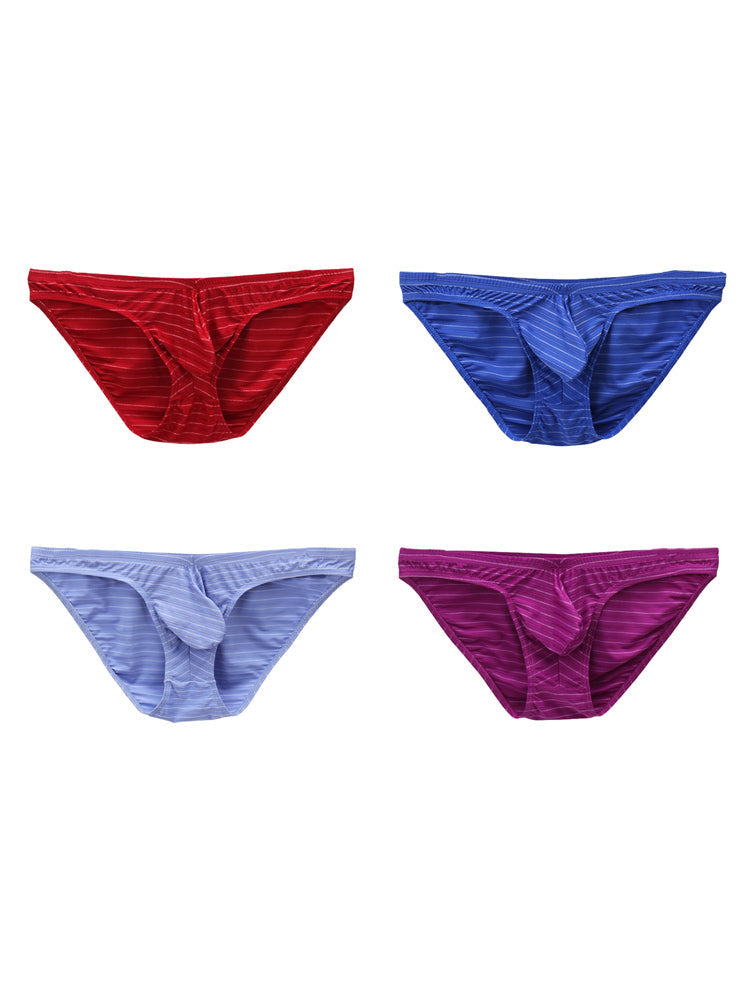 4 Pack Men's U-Pouch Striped Low-Rise Breathable & Sexy Briefs | dmunderwear detail image 17