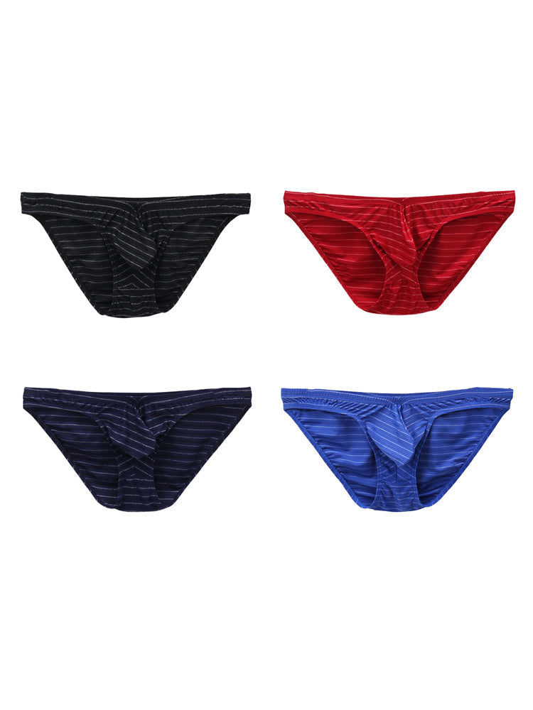 4 Pack Men's U-Pouch Striped Low-Rise Breathable & Sexy Briefs | dmunderwear variant image