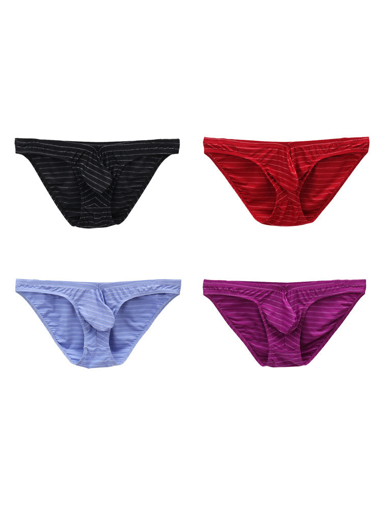 4 Pack Men's U-Pouch Striped Low-Rise Breathable & Sexy Briefs | dmunderwear detail image 7