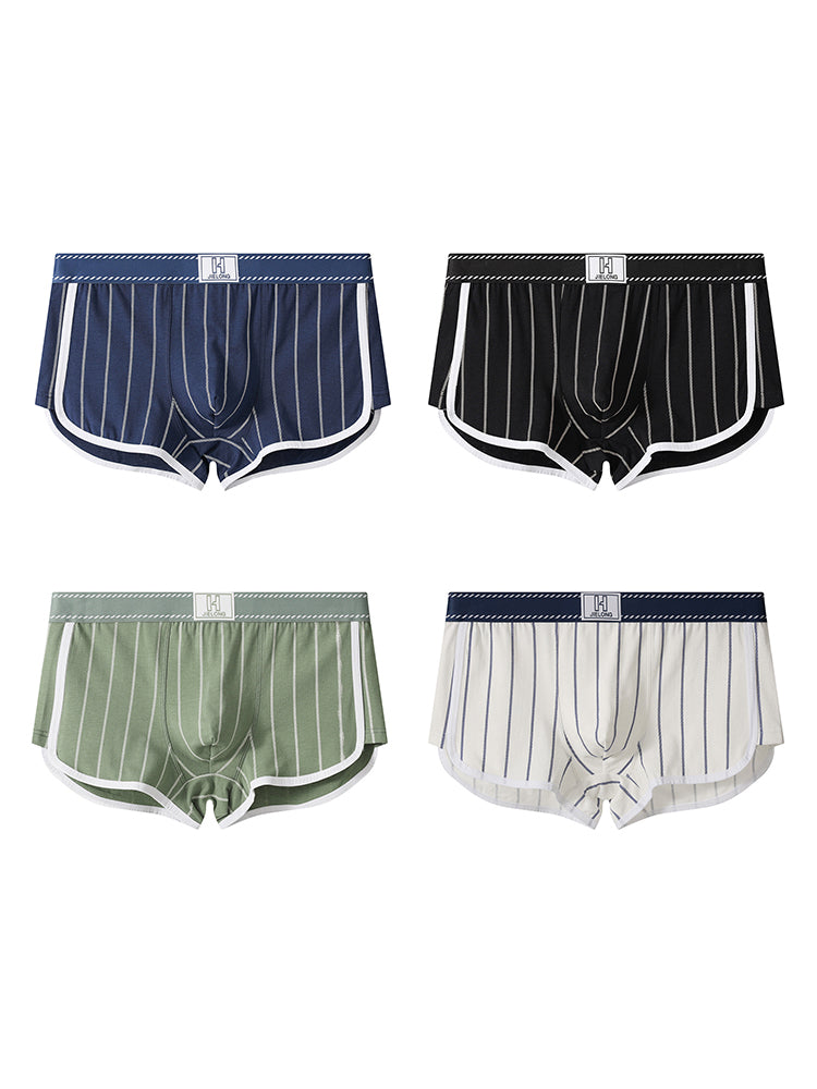 4 Pack Men's Ultra-Soft Breathable Cotton Striped Design Comfort Trunks | dmunderwear detail image 2