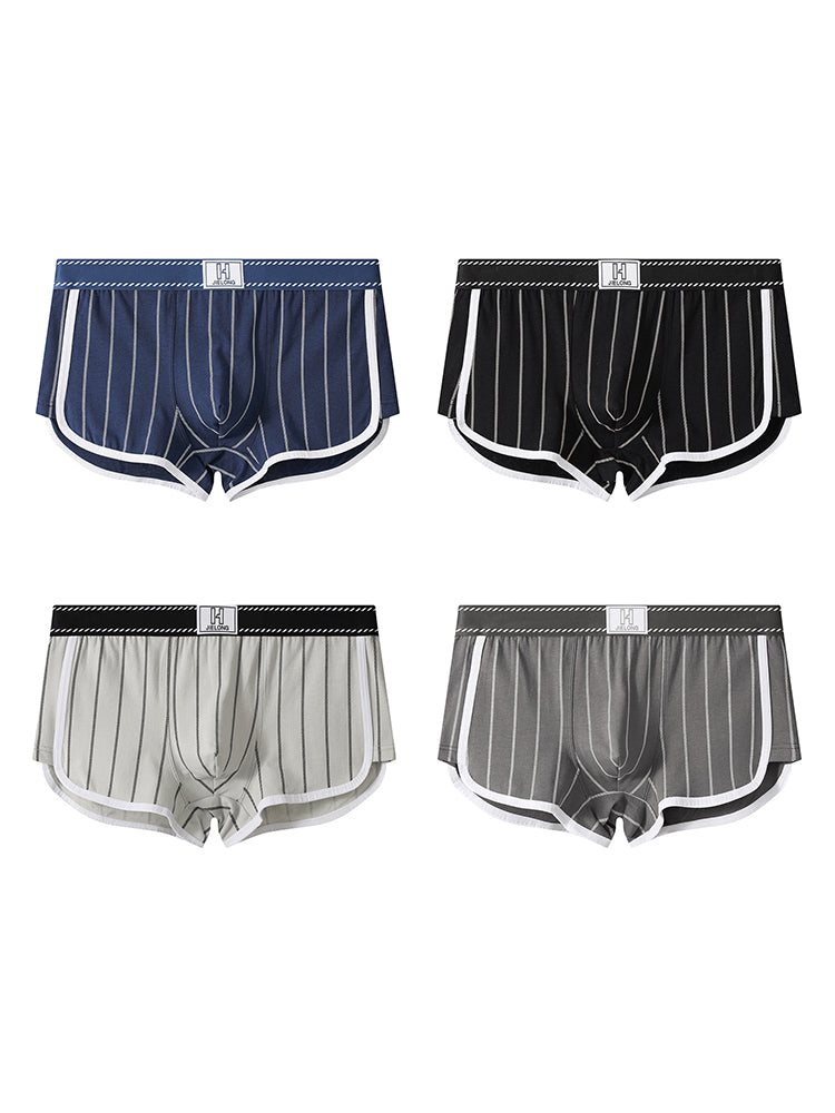 4 Pack Men's Ultra-Soft Breathable Cotton Striped Design Comfort Trunks | dmunderwear detail image 8