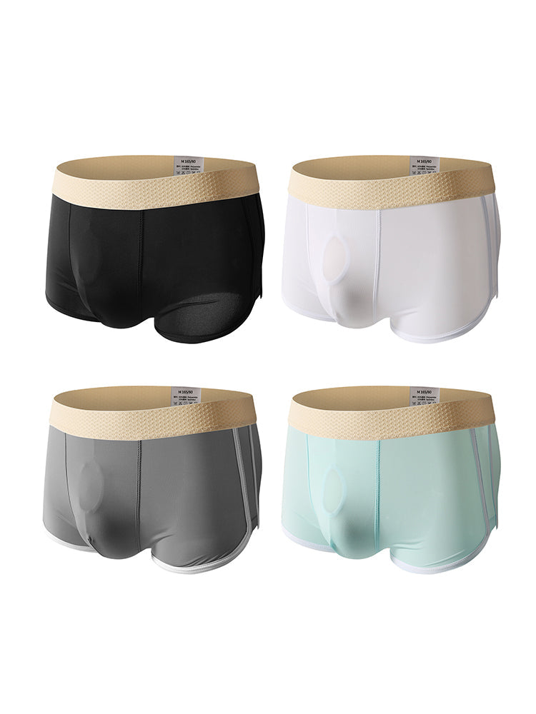 4 Pack Men's Ultra-Thin Breathable Solid Color Separated Pouch Smooth Trunks | dmunderwear detail image 2