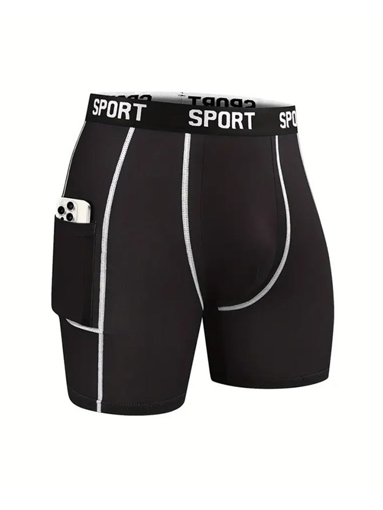 4 Pack Men's Workout Side Pocket Breathable Mid-Length Training Stretch Boxers Briefs | dmunderwear detail image 3