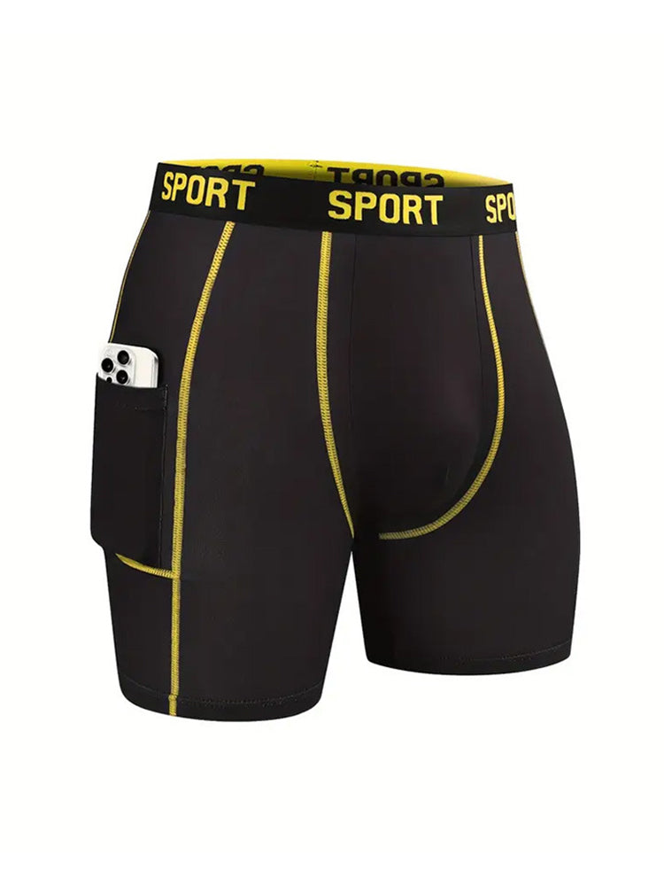 4 Pack Men's Workout Side Pocket Breathable Mid-Length Training Stretch Boxers Briefs | dmunderwear detail image 4