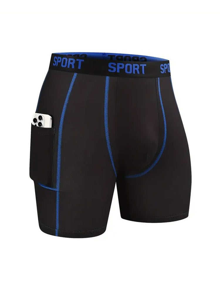 4 Pack Men's Workout Side Pocket Breathable Mid-Length Training Stretch Boxers Briefs | dmunderwear detail image 5