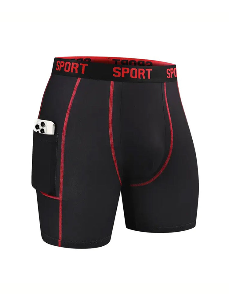 4 Pack Men's Workout Side Pocket Breathable Mid-Length Training Stretch Boxers Briefs | dmunderwear detail image 6