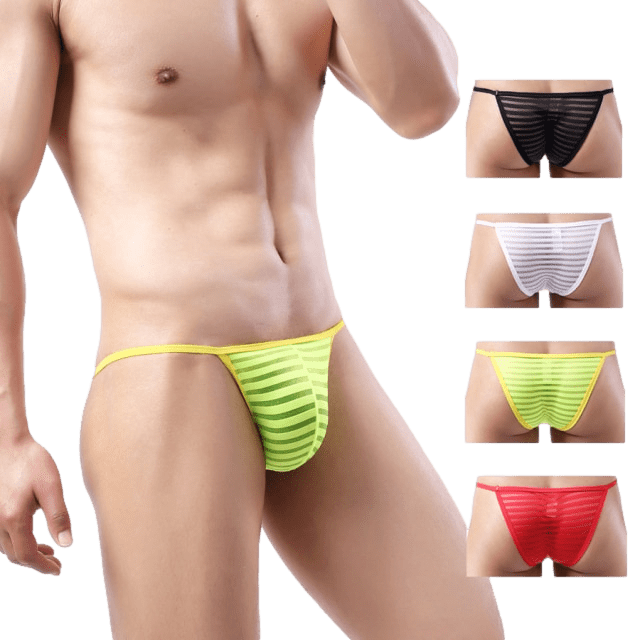 4 Pack Sheer Striped String Bikini | dmunderwear