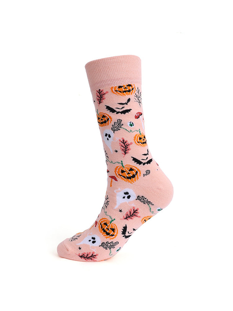 4 Pairs Pumpkin Personality Skeleton Cartoon Trendy Cotton Crew Socks | dmunderwear detail image 10