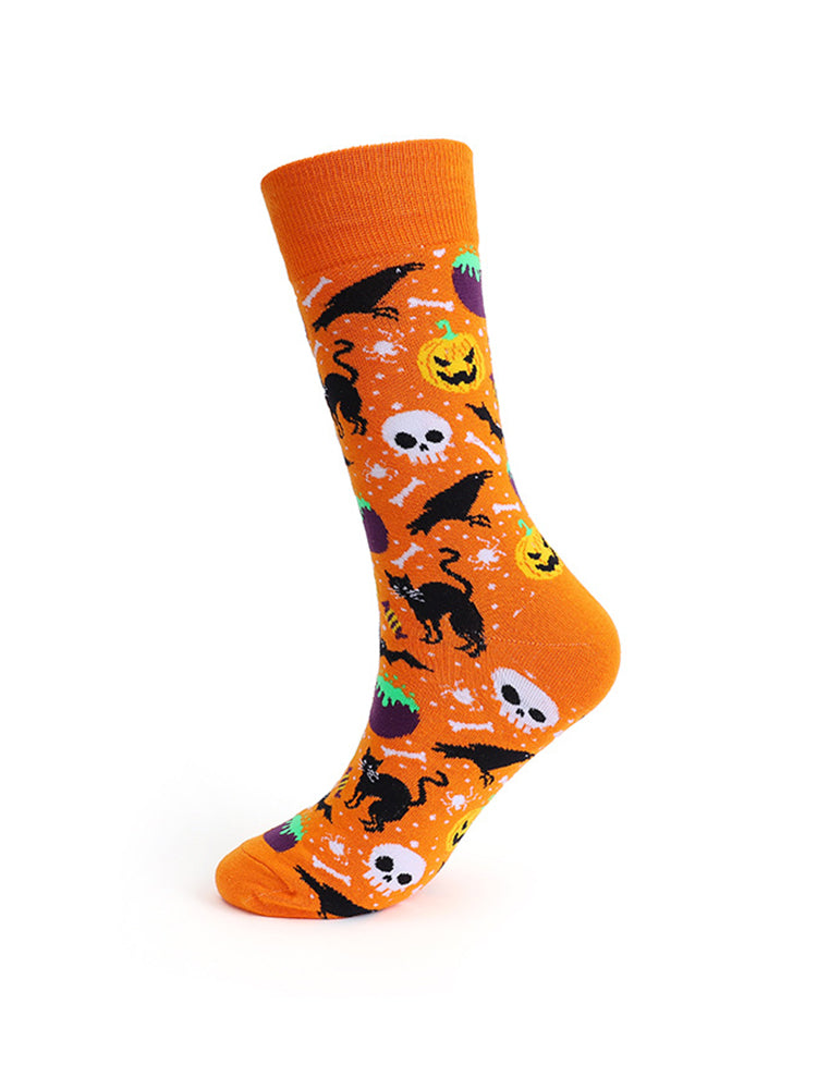 4 Pairs Pumpkin Personality Skeleton Cartoon Trendy Cotton Crew Socks | dmunderwear detail image 11