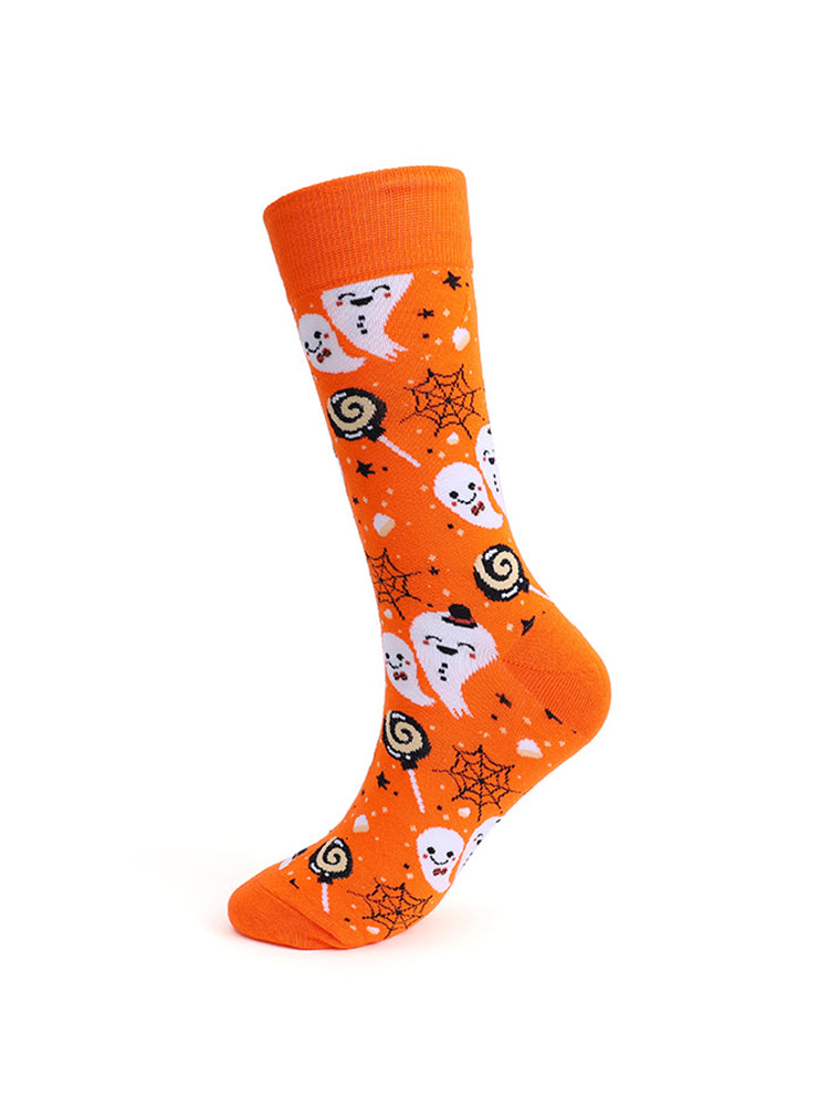 4 Pairs Pumpkin Personality Skeleton Cartoon Trendy Cotton Crew Socks | dmunderwear detail image 12