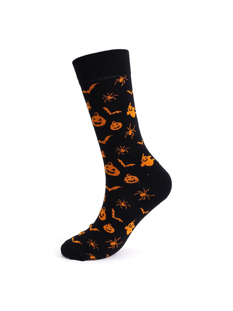 4 Pairs Pumpkin Personality Skeleton Cartoon Trendy Cotton Crew Socks | dmunderwear detail image 13