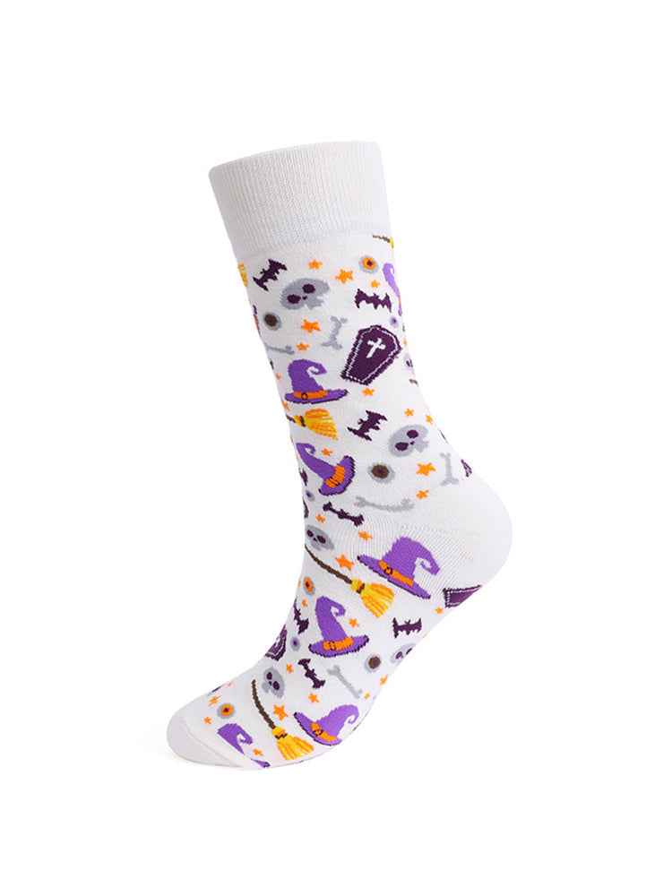 4 Pairs Pumpkin Personality Skeleton Cartoon Trendy Cotton Crew Socks | dmunderwear detail image 14