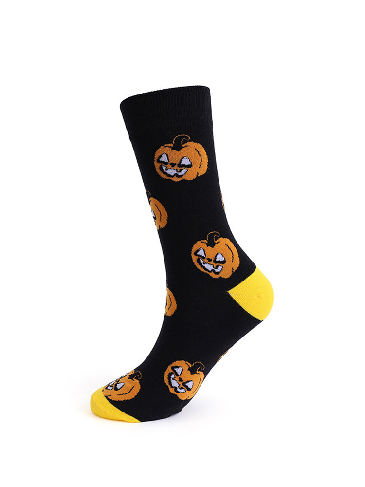 4 Pairs Pumpkin Personality Skeleton Cartoon Trendy Cotton Crew Socks | dmunderwear detail image 15