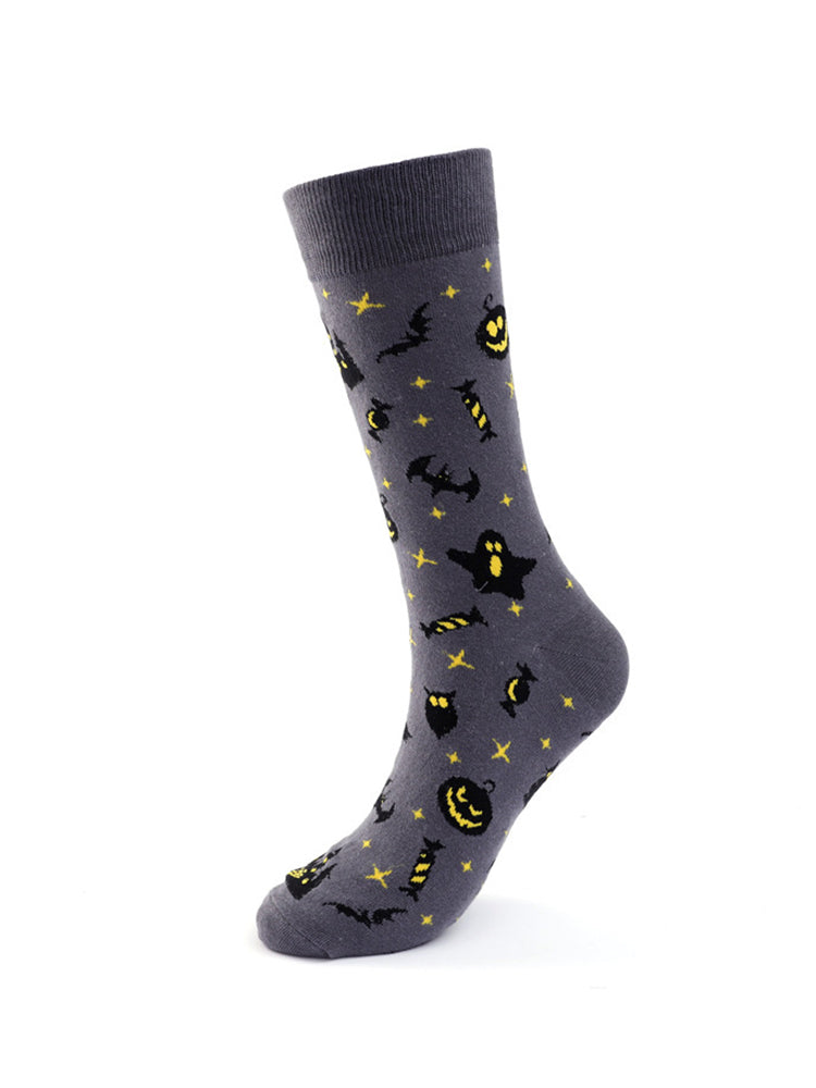 4 Pairs Pumpkin Personality Skeleton Cartoon Trendy Cotton Crew Socks | dmunderwear detail image 16