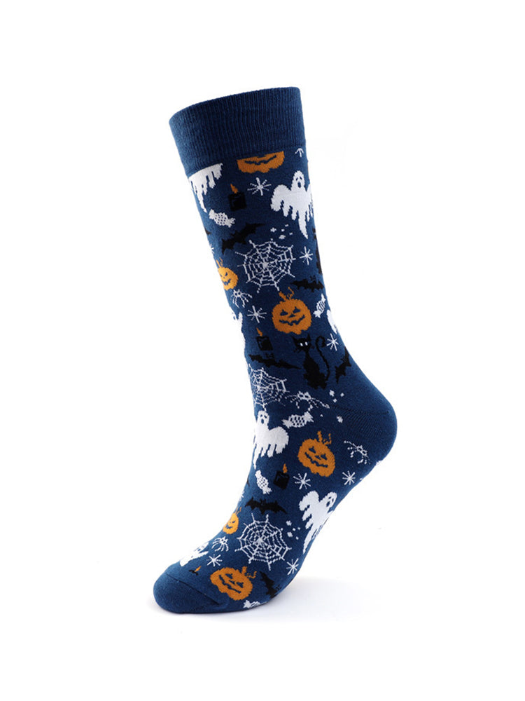 4 Pairs Pumpkin Personality Skeleton Cartoon Trendy Cotton Crew Socks | dmunderwear detail image 17